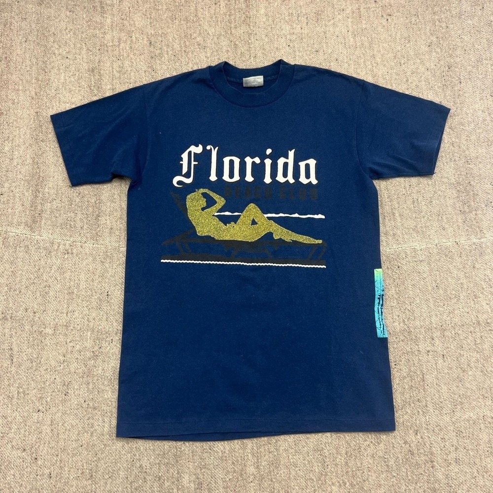 Vintage Florida Shirt‎ Mens Medium Blue 1980s Beach Club